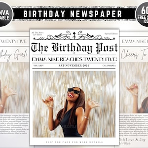 Birthday Newspaper Canva Template, Birthday Program, Birthday Newspaper Template, Large Birthday Newspaper, Editable Newspaper Itinerary