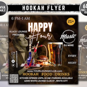 Redigerbar flygbladsmall för vattenpipaklubb, röd, festflyer, evenemangsflyer, vattenpipafestflyer, lounge, mall för sociala medier, Instagram-inlägg