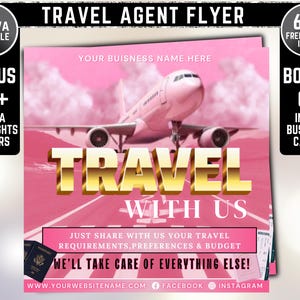 Travel Agent Flyer Canva Template, Travel Template, Business Flyer, Editable Template, Diy Travel Flyer Digital Download, Instagram Template