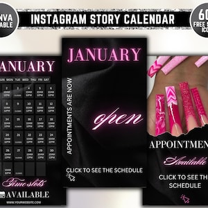 Instagram Story Calendar 2025 - Available Appointments Template - Monthly Schedule Template - Nail Tech Calendar
