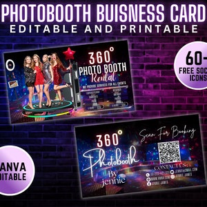 Cartão de visita 360 Photobooth Instagram 2024, cartão de visita, cartão de visita com código QR, cartões de influenciador, modelo editável, download digital