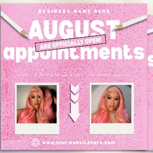 August Booking Flyer, Back To School Flyer, Summer Flyer, Canva Template, Book Now Appointments, Beauty, Lashes, Make up, Nails