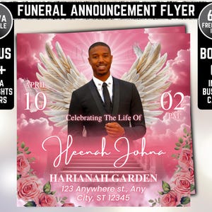 Anúncio de funeral de rosa rosa, convite para funeral, anúncio de funeral digital para mulheres, celebração de obituário da vida, em memória amorosa