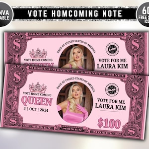 Heimkehr Wahlkampfgeld, Abschlussball Königin, bearbeitbares Kunstgeld, Heimkehr 100 Rechnung, Pink Geld Vote für mich, Wahl, Kampagne, Drucken und Schneiden