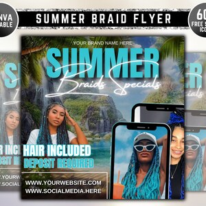Summer Braid Sale Flyer, Summer Sale Flyer, Braid Prices Flyer, Braids Sale Flyer, Hair Flyer, Lashes Flyer, Braids Special Flyer Template