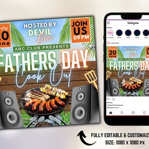 Father's Day Cookout Flyer, BBQ Cookout Design Template, DIY Fathers ...