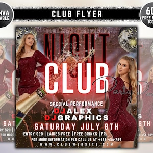 Club Flyer, DIY Club Flyer, Party Flyer, DJ Party Invite for Social Media, Instagram, Event Flyer, Editable Canva Flyer, Download