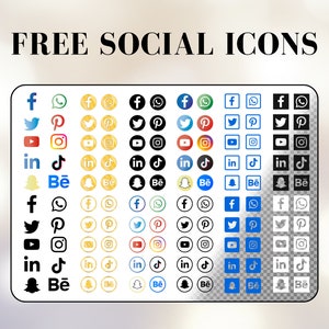 Pode incluir: Uma grade de 10 linhas e 6 colunas de &iacute;cones de m&iacute;dia social. Cada linha apresenta um esquema de cores diferente: azul, dourado, branco, azul, branco e preto. Os &iacute;cones representam plataformas de m&iacute;dia social populares, incluindo Facebook, Twitter, Instagram, Pinterest, YouTube, LinkedIn, TikTok, Snapchat e Behance.