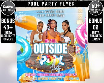 Pool Party Flyer, Wet And Wild Pool Party Flyer, Summer Beach Party Flyer, Urban Party Flyer, Summer Break Flyer,Party Flyer,Canva Editable