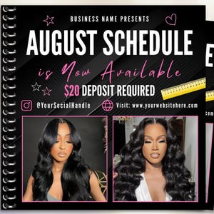August Booking Flyer, Back To School Flyer, Summer Flyer, Canva Template, Book Now Appointments, Beauty, Lashes, Make up, Nails