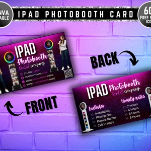 Ipad Photobooth carte de visite 2024, carte de visite, modèle de carte de visite bricolage Canva, carte de visite QR code, cartes d'influence, Ipad