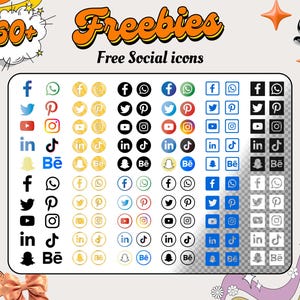 May include: A collection of social media icons in various colors and styles, including Facebook, Twitter, Instagram, and more. The image includes the text "Freebies" and "Free Social Icons".