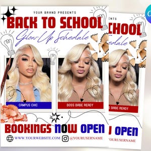 August Booking Flyer, Back To School Flyer, Summer Flyer, Canva Template, Book Now Appointments, Beauty, Lashes, Make up, Nails