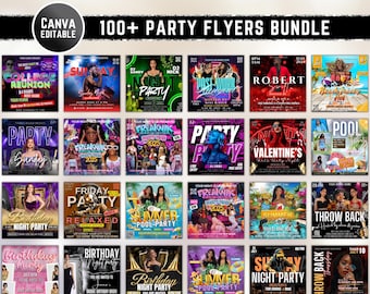 100 Party Flyers Bundle: Club, DJ, Event Templates (Canva Editable)
