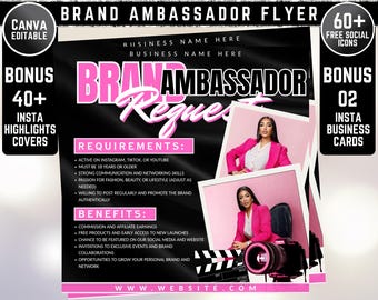 Flygblad för varumärkesambassadör, flygblad för varumärkesambassadörer, flygblad för influencers, flygblad för modeller, flygblad för sociala medier, redigerbar Canva