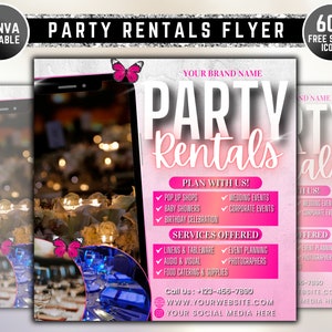 Party Rentals Flyer, Event Supplies Flyer, DIY Flyer Template Design, Event Equipment Rental Flyer, Premade Party Planning Decoration Flyer