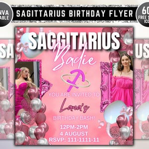 Sagittarius Birthday Flyer, Birthday Girl, Happy Birthday Flyer, Sagittarius Season, Sagittarius Party, Celebration Flyer, Canva Editable