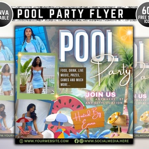 Summer Party Flyer, DIY Flyer Template Design, Summer Celebration Flyer, Party Invite, Pool Party Flyer, Premade Club DJ Event Party Flyer