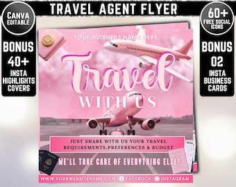 Travel Agent Flyer Canva Template, Travel Template, Business Flyer, Editable Template, Diy Travel Flyer Digital Download, Instagram Template