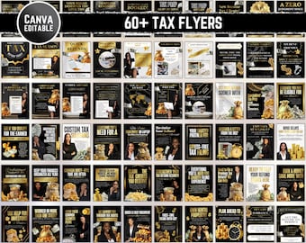 Black & Gold Tax Flyer Mega Bundle Editable Canva Templates | Tax Office Marketing Kit