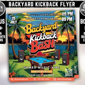 Backyard Kickback Flyer, Games & Vibe Flyer, Summer Outdoor Event Flyer, DIY Canva Editable Design Template, Social Media Flyer, Party Flyer