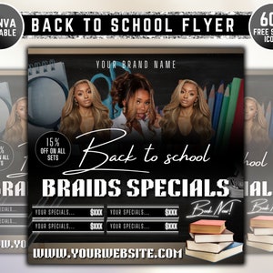 Back To School Sale Flyer, Back To School Braids Flyer, Braids Specials Flyer, DIY Flyer Template Design, Premade Social Media Braids Post