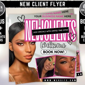 New Client Flyer, New Client Welcome Flyer, Hair Braids Lashes Wig Installs Makeup Nails Booking Flyer, Book Now, DIY Appointments Flyer
