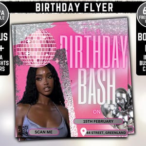 Birthday Party, BDay Flyer Template For Canva, DIY Event Flyer, Party Flyer, Birthday Party Invitation Flyer, Girly Birthday Flyer, Pink