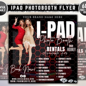 Folheto de cabine fotográfica para IPAD, Folheto de cabine para iPad, Folheto de mídia social para negócios pré-fabricados, Fotografia de eventos, Modelo de folheto para aluguel de cabine DIY, Baixar