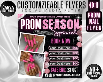 Prom Booking Flyer, Prom Special Flyer, Homecoming Flyer, Canva Template, Book Now Appointments, Beauty, Lashes, Make up, Nails