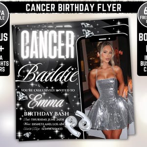 Cancer Season Party Flyer, Birthday Szn Flyer, Cancer Invitation Flyer, Cancer Birthday Event, Social Media Flyer, Premade Flyer Template