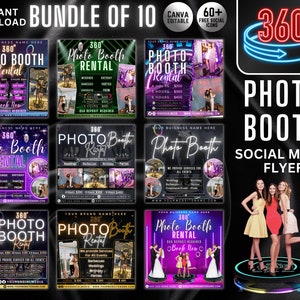 10er Bündel, 360 Photo Booth Verleih Flyer | DIY Event Fotografie Verleih Party Feier Photobooth Social Media Bearbeitbare Vorlage