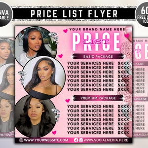 Price List Template, Price List, DIY Small Business Pricing Guide Sheet Beauty Salon Nail Makeup Hair Stylist, Hair Pricelist,Canva Template