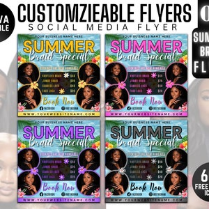 Summer Braid Sale Flyer, Summer Sale Flyer, Braid Prices Flyer, Braids Sale Flyer, Hair Flyer, Lashes Flyer, Braids Special Flyer Template