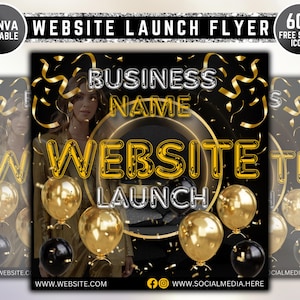 Website Launching Flyer, New Website Launch Flyer, DIY Flyer Template Design, Site Launch Flyer, Coming Soon Flyer, Gold Social Media Flyer