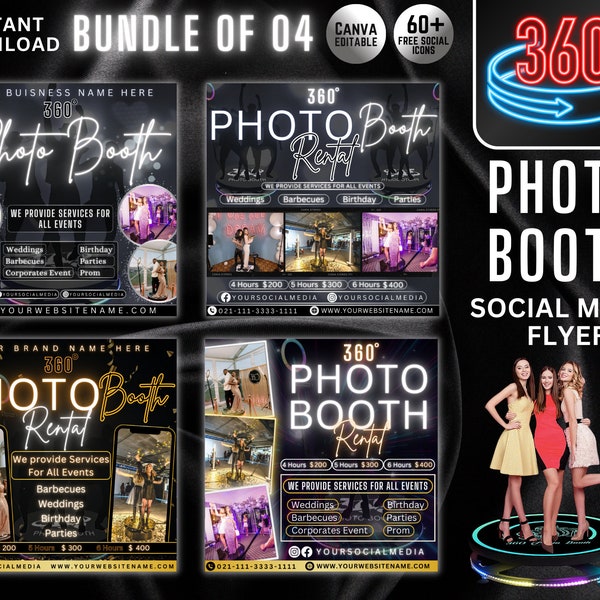 04 (360) Photo Booth Rental Flyer, DIY Party Rental Flyer Instagram Social Media Hair Lashes Beauty Boutique Editable Canva Template