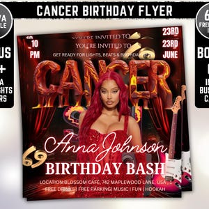 Cancer Season Party Flyer, Birthday Szn Flyer, Cancer Invitation Flyer, Cancer Birthday Event, Social Media Flyer, Premade Flyer Template