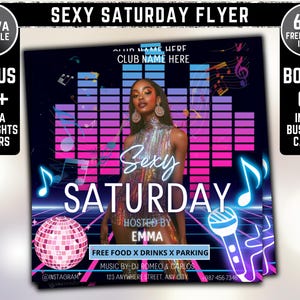 Saturday Night Party Flyer, Club Party Flyer, Club Flyer, Night Club Event Invite Flyer, Club DJ Flyer, Happy Hour Flyer, Canva Editable