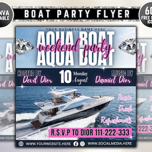Boat Party Invite Flyer, Weekend Yacht Party Flyer, DIY Flyer Template Design, Premade Summer Party Invitation Flyer, Club DJ Event Flyer