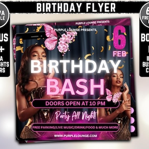 Birthday Party, BDay Flyer Template For Canva, DIY Event Flyer, Party Flyer, Birthday Party Invitation Flyer, Girly Birthday Flyer, Pink