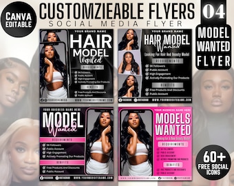 04 Models Wanted Flyer, Brand Ambassador Flyer, Models Needed Flyer, Wanted Brand Influencer, DIY Canva Template, Hair Lash Braid Makeup