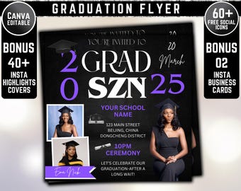 Graduate Flyer, Graduation Party Flyer, Graduation Invitation, College Decision, Class of 2025 Flyer, Senior Grad Announce, Canva Editable