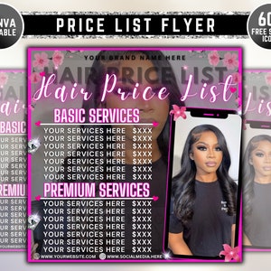 Price List Template, Price List, DIY Small Business Pricing Guide Sheet Beauty Salon Nail Makeup Hair Stylist, Hair Pricelist,Canva Template