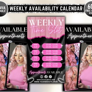 Weekly Availability Calendar Instagram Story, Available Appointments Calendar, Instagram Story Schedule Template, Editable Canva Template