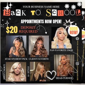 August Booking Flyer, Back To School Flyer, Summer Flyer, Canva Template, Book Now Appointments, Beauty, Lashes, Make up, Nails