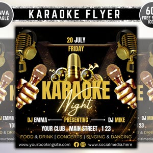Volantino per serata karaoke, volantino per festa, volantino per invito a festa, volantino per festa del sabato sera, volantino per evento in discoteca, modello di volantino fai da te, Canva