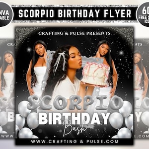 Editable Scorpio Birthday Flyer, Birthday Template, Birthday Girl, Pink Birthday Flyer, Scorpio Season, Party Flyer, Celebration Flyer Canva