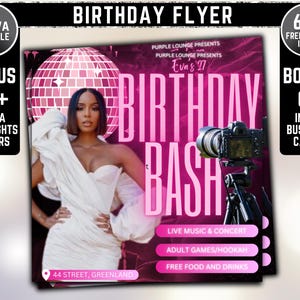 Birthday Party, BDay Flyer Template For Canva, DIY Event Flyer, Party Flyer, Birthday Party Invitation Flyer, Girly Birthday Flyer, Pink