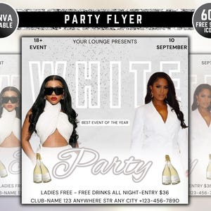 White Night Party Flyer, Night Club Event Invite Flyer, Club DJ Flyer, Happy Hour Flyer, Premade Instagram Post, DIY Flyer Template Design