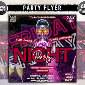 Friday Night Party Flyer, Night Club Event Invite Flyer, Club DJ Flyer, Happy Hour Flyer, Premade Instagram Post, DIY Flyer Template Design